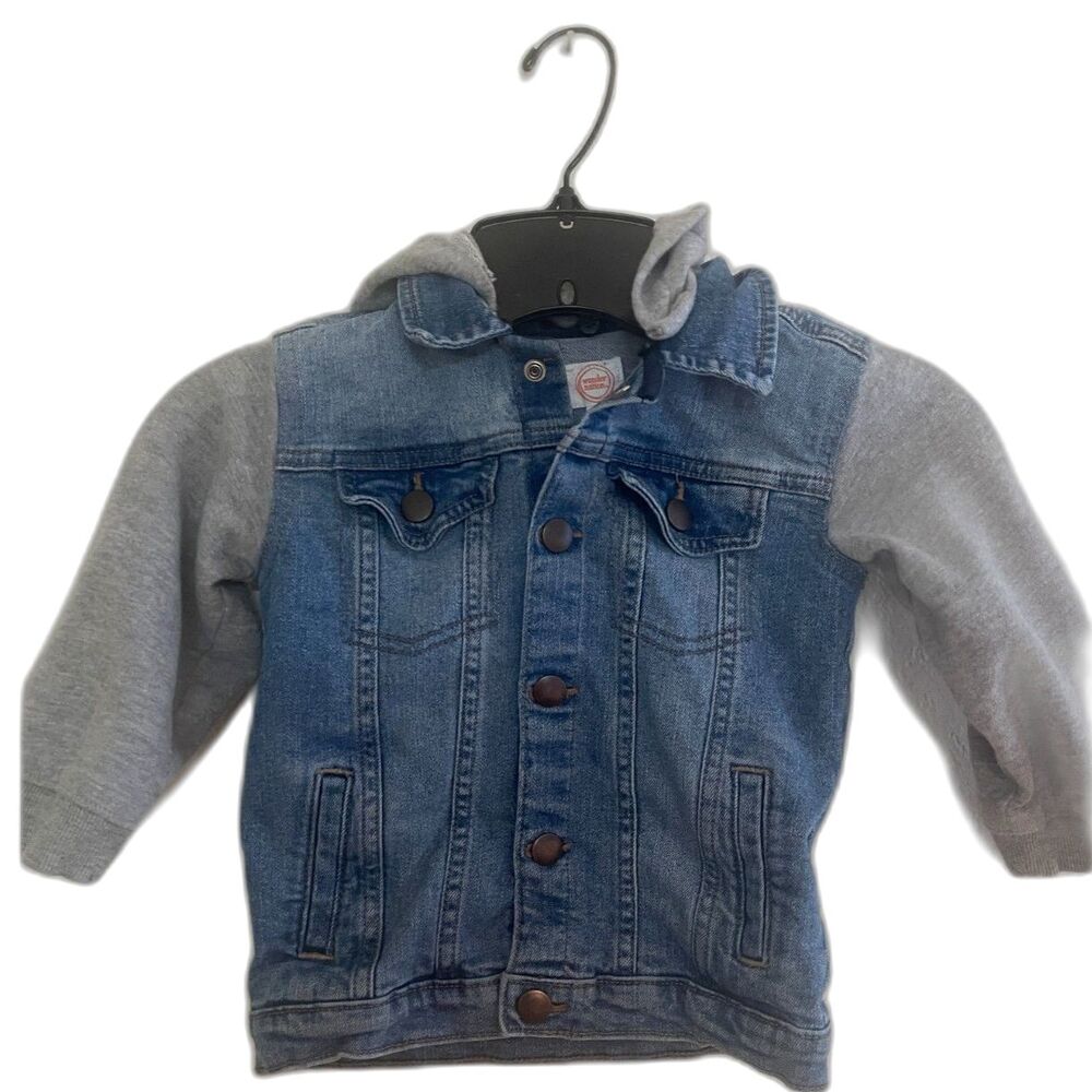 Wonder Nation Denim & Fleece Jacket Unisex Size 3T Removeable Hood Medium Wash